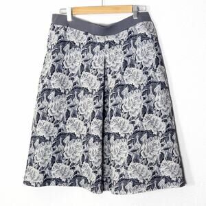 Laura Ashley Floral Jacquard Skirt Gray Blue Size 10 Cottagecore Romantic